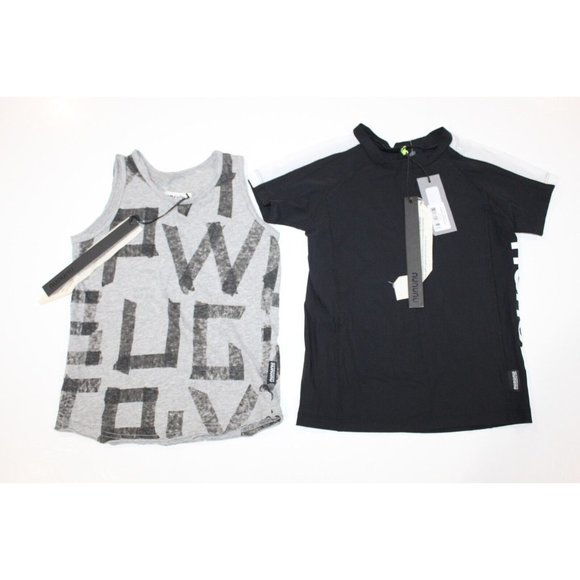 Lot of 2 NUNUNU Rashguard & Tank Top Boys Size 4-5 Years NWT Black Spellout Logo